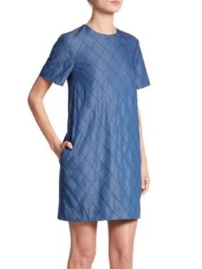 Kate Spade New York Womens Dark Blue Quilted Chambray Shift Dress Size 2